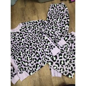 Jamby's Floof Lavender Leopard Joggers Pants Shorts Crewneck Pajama Set XL